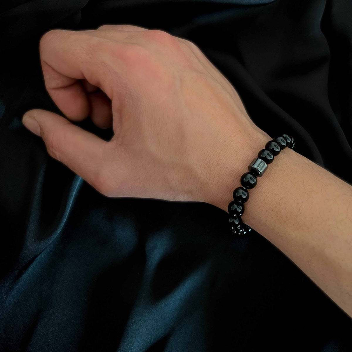 Bracelet élastique Homme En Obsidienne Noire Et œil De Tigre - Pierre Gemme - Style Chakra & Amitié