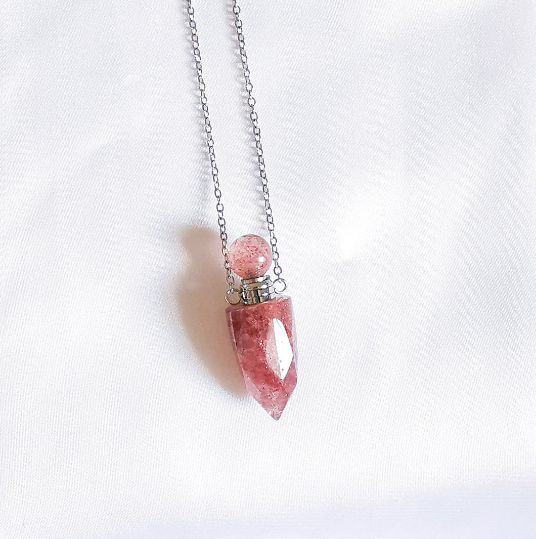 'Artémis' collier fiole - Quartz Fraise